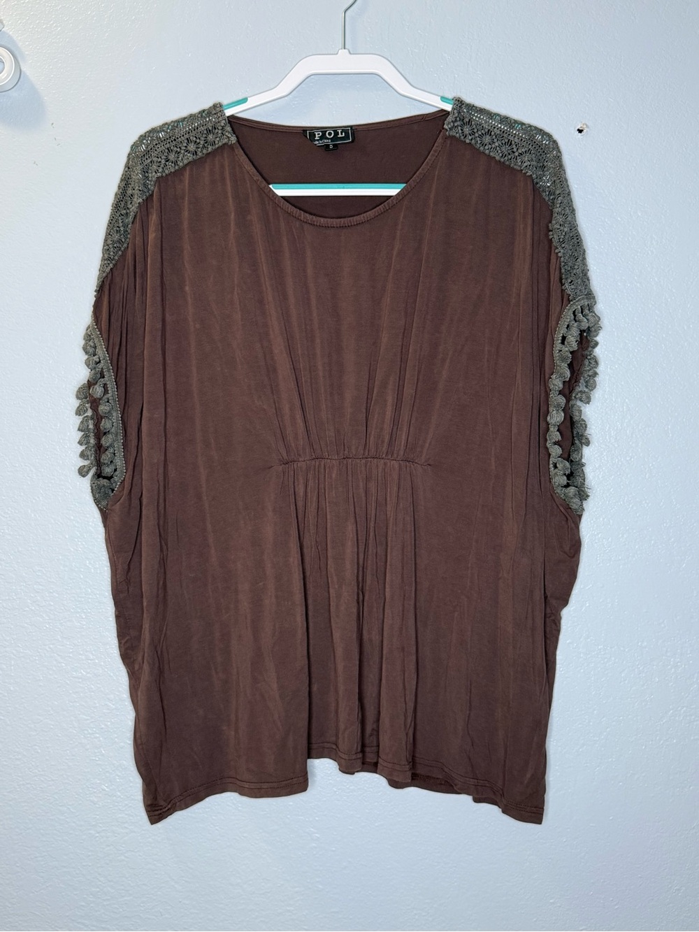 POL Brown Crochet-Trim Top